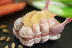 Caille au foie gras et cerise